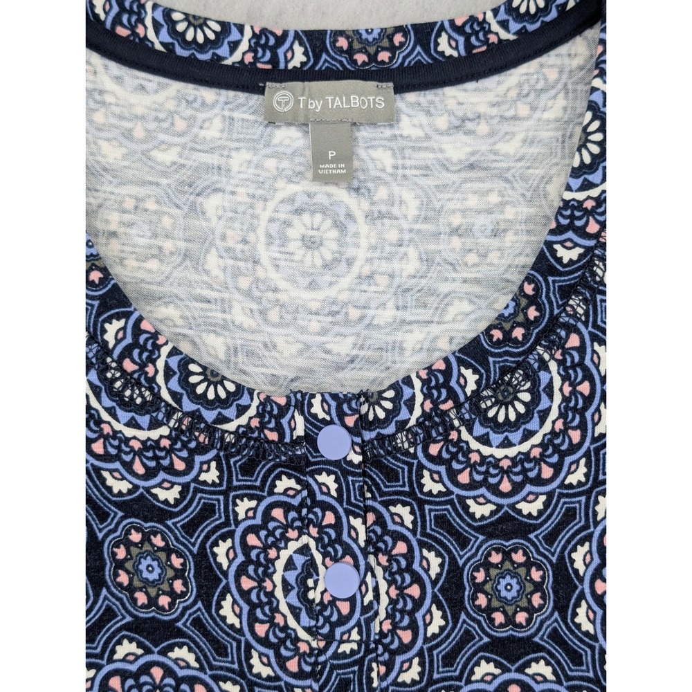 T by Talbots Dress Womens S Blue Medallion Print Cap Sleeve Pocket Jersey Sheath - Picture 4 of 12